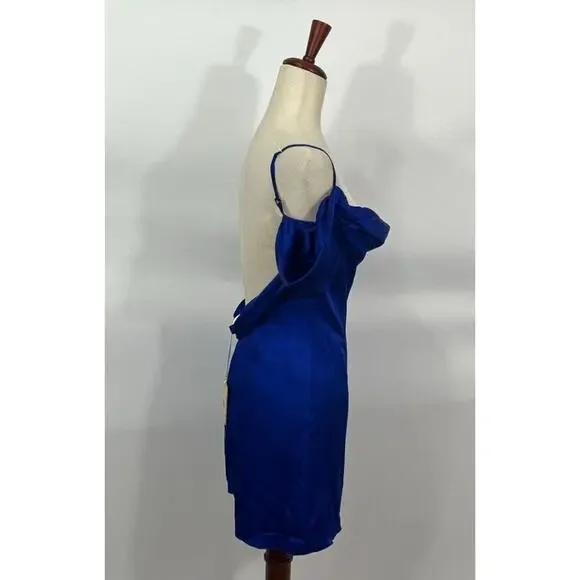 LA SEMAINE Paris Sz 34 2 Blue Silk Blend Off Shoulder Mini Dress NWT - Picture 4 of 10